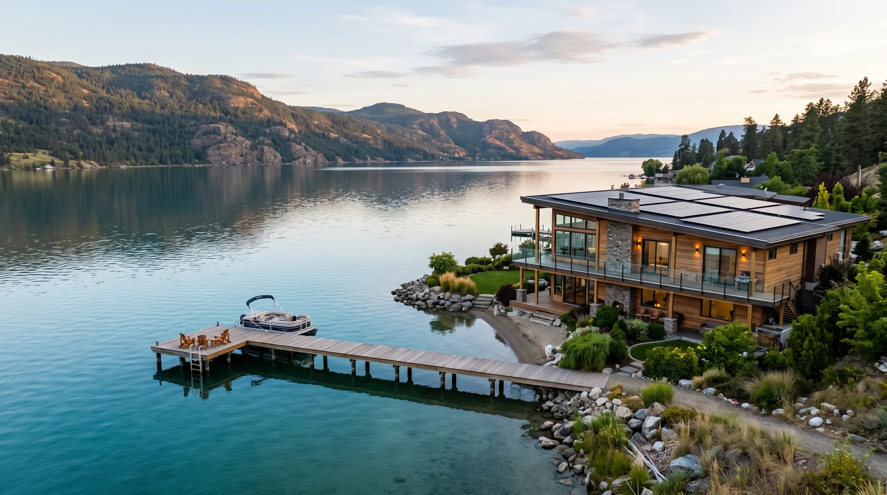 Lakeshore home with solar panels on Okanagan Lake